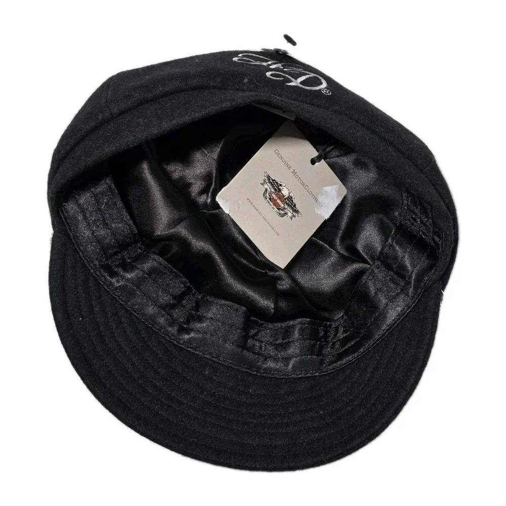 NWT Harley Davidson Womens Bk. Wool Blend Newsboy Hat Satin Lining Silver‎ Chain